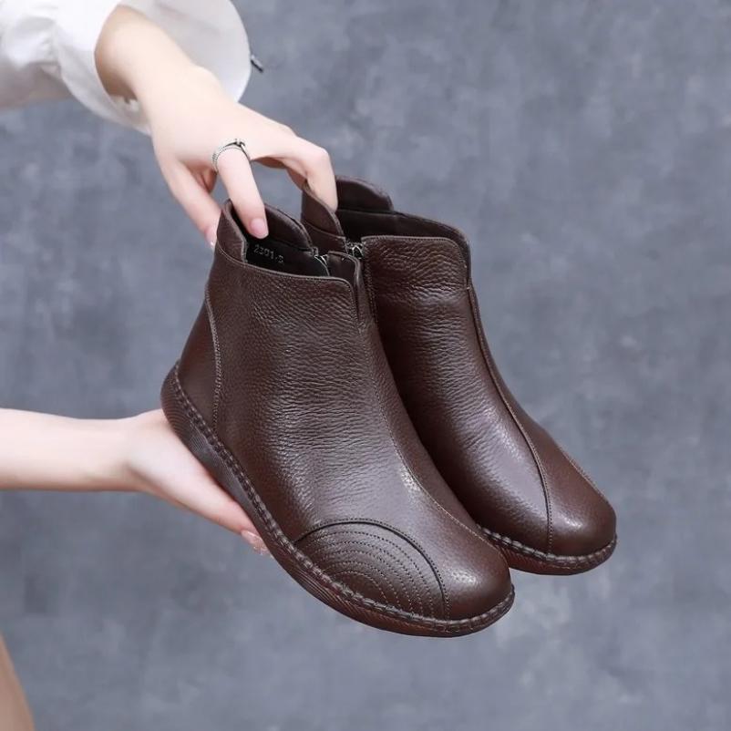 2025 Autumn Retro Shoes Woman Winter Boots  Women's Genuine Leather Shoes Female Ankle Boots Flat With Zip Botas