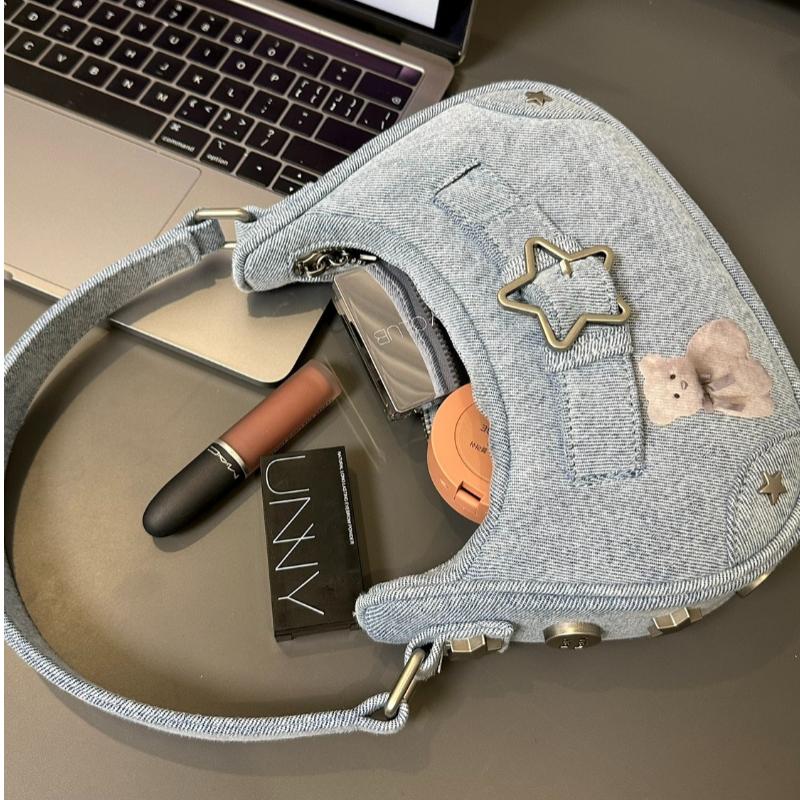 Fashion Women's Handbags Canvas Shoulder Bags Ladies Y2K Star Decor Underarm Bag Vintage Clutch Purses Casual Women Hobo Bags