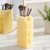 Art Tool Storage Slanted Pen Holder with 5 Compartments, Plastic Stationery Organizer, Box Macaron Colors Space Saving Pencil Cup for Office
