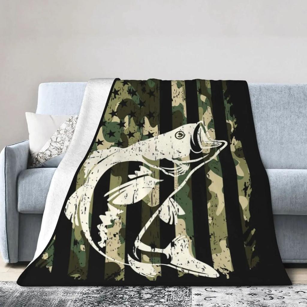 Big Mouth Bass Theme Blanket Washable Sofa Flannel Blanket Beach Blanket Home Office Decorative Blanket