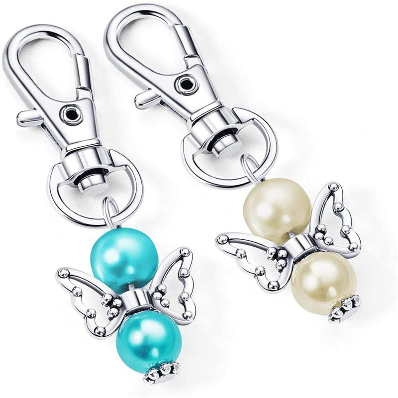 Creative Guardian Angel Wings Keychain Plus Organza Bags & Thank You Tags Baby Shower Party Supplies Wedding Birthday Gifts (Mix Color 20pcs)