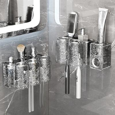 Periuță de dinți montată pe perete, suport pentru periuță de dinți cu apă, suport pentru apă de gură, set de pahare pentru cosmetice, pieptene, raft de depozitare pentru accesorii de baie