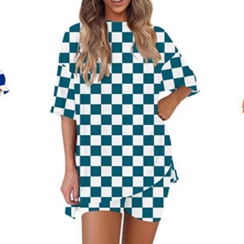 

2025 European Cross 3D Color Block Girl Print Two-Piece Casual Women s Set Large