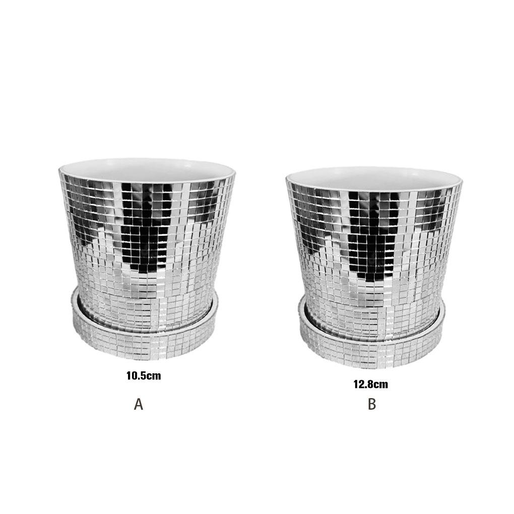 Glass Mirror Shining Ceramic Planter Pot Daily Decoration Disco Ball Planter Pot With Drainage Hole