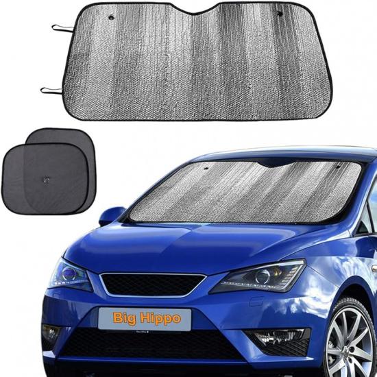 Big Hippo Windshield Sun Shade,Car Sun Shade Side Window As Bonus,Car Sunshade Windshield,Reflect Sunlight Heat And UV Rays, Protect Interior,Keep серебряный