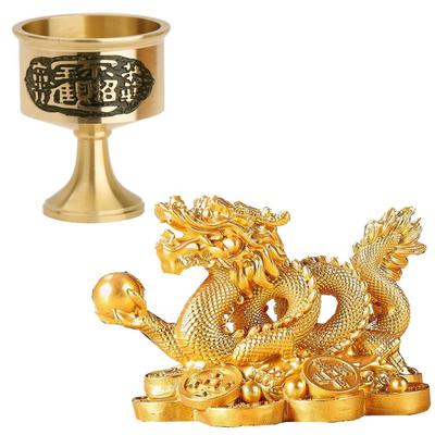 PLEAVIT Dragon Figurine, Entryway, Feng Shui Water Cup Set, Gold, Interior Decoration, Fortune-Bringing, Good Fortune