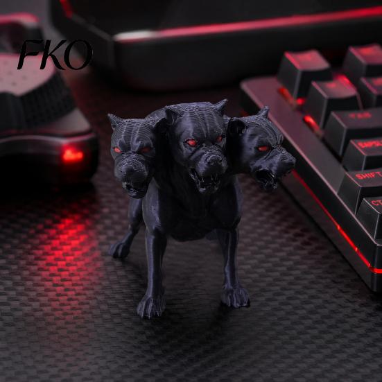 Fantasy Dog Figure 3D Printed Three-Headed Figurine, 3 Heads Black Sculpture, Red Eye Figurine Horror Mythical Animal Ornament for Home