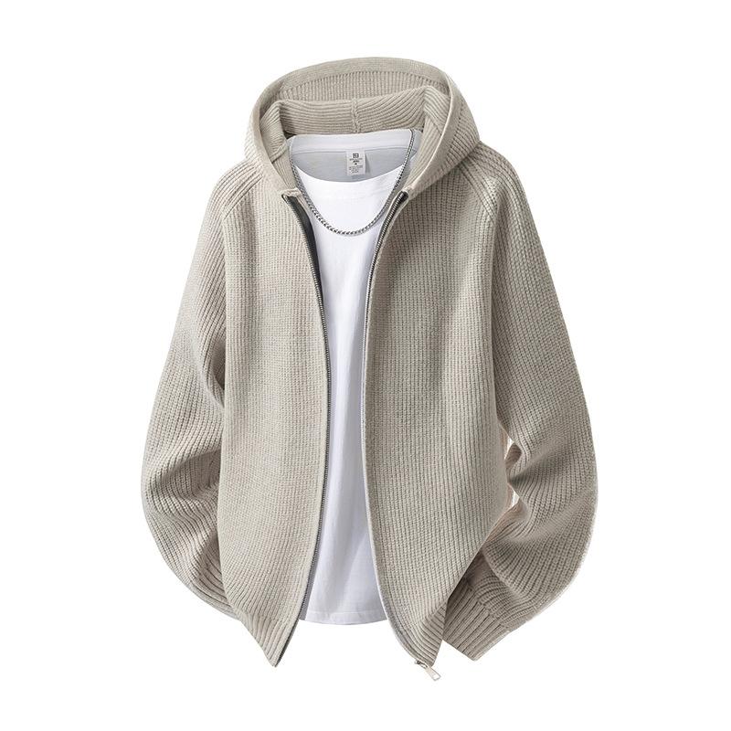Men S Hooded Knit Cardigan Loose Casual Solid Color Outerwear