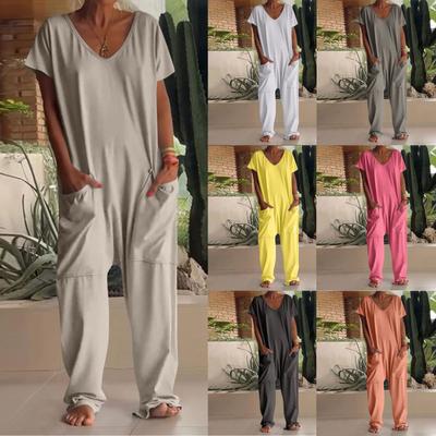 Damenmode Lässiger Kurzarm-Overall Pullover-Overall mit Taschen