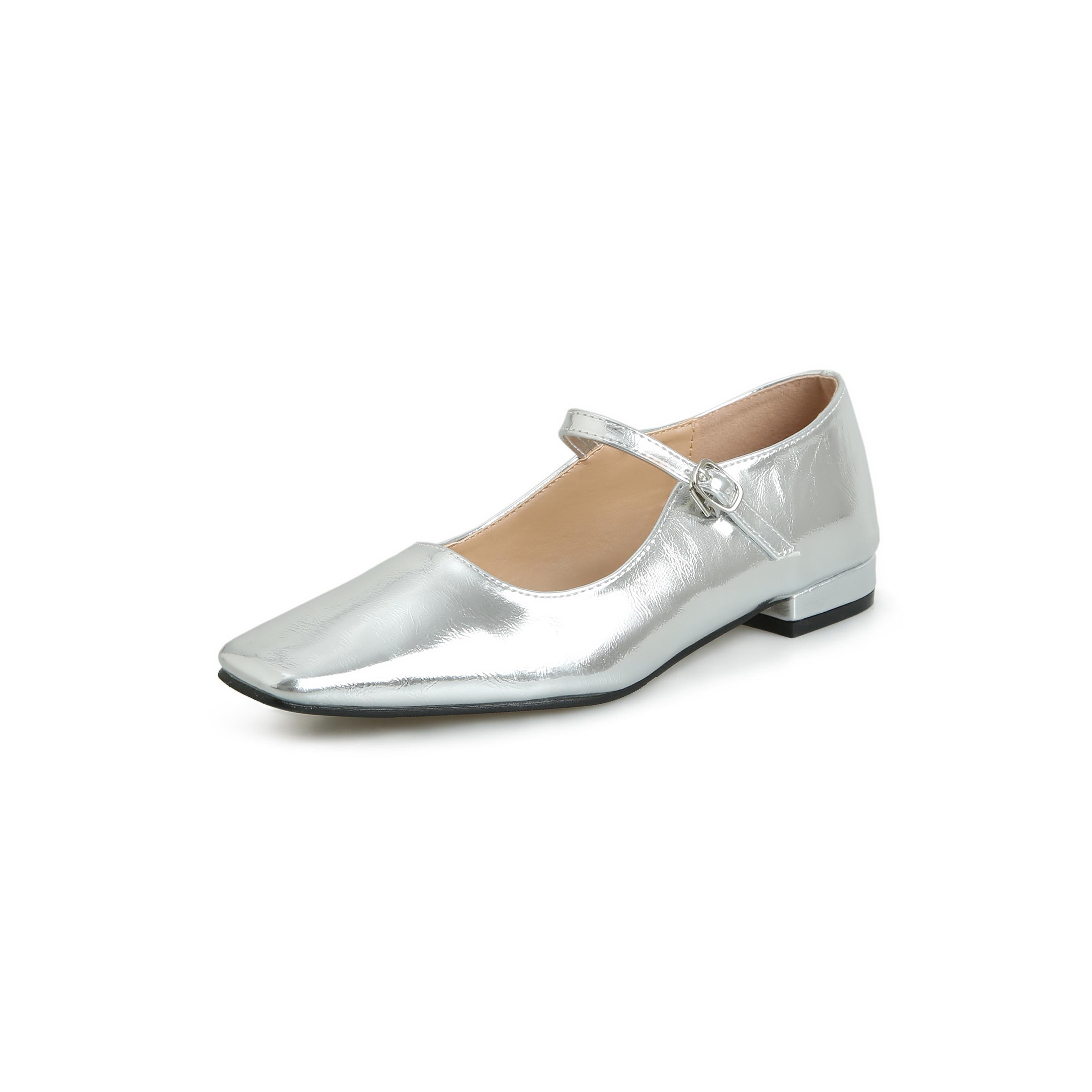 

Туфли маленького размера, женские новые летние кожаные туфли на плоской подошве, модные туфли Мэри Джейн с квадратной головкой и неглубоким ртом 38 серебряный