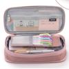 Pencil Bag 2 Tier Large Capacity Metal Zipper Mesh Pocket Portable Large Pencil Case for Students School Office Pink
