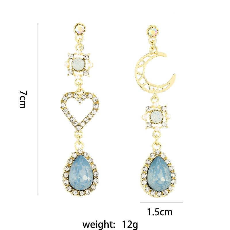 Baroque Moon Hollow Love Blue Water Drop Earrings Versatile Earrings