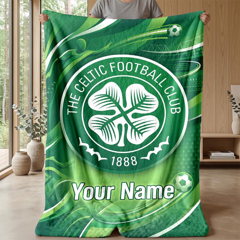 Custom Text Flannel Throw Blanket, Lightweight Cozy Bed Sofa BlanketCeltic FC