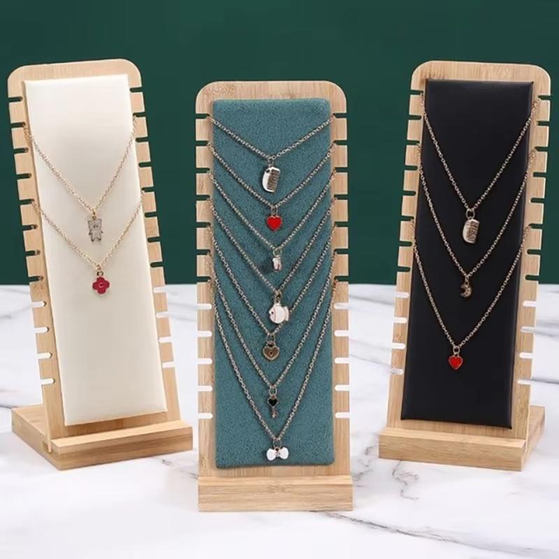 Premium Vertical Bamboo Necklace Display Stand for Home Store - Space-Saving Rustproof Durable Jewelry Organizer with Showcase