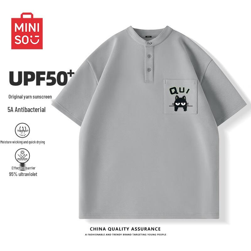 MINISO Men s Quick-Dry Henley T-Shirt with Cat Logo XL
