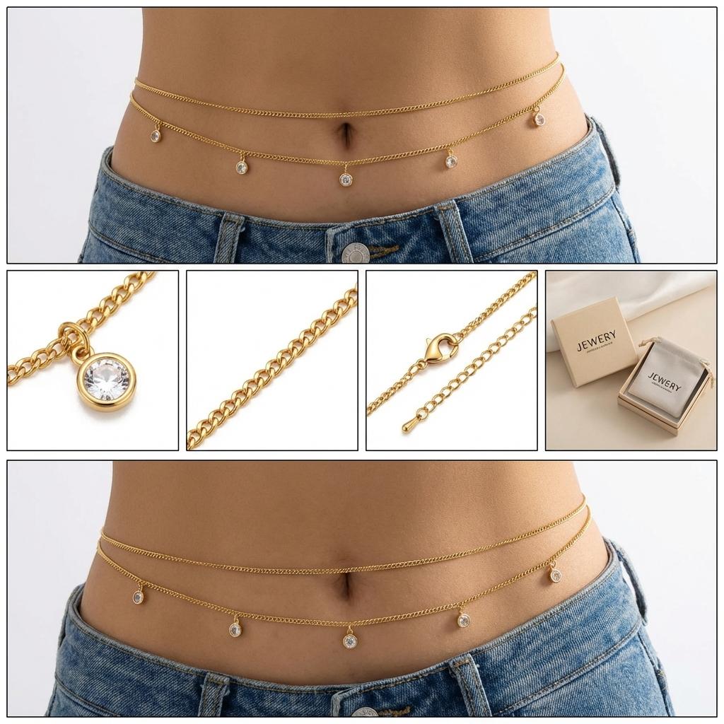 Fashion Double Layer Snake Bone Waist Chain for Women Personality Sexy Round Bead Belly Chain Summer Beach Bikini Jewelry