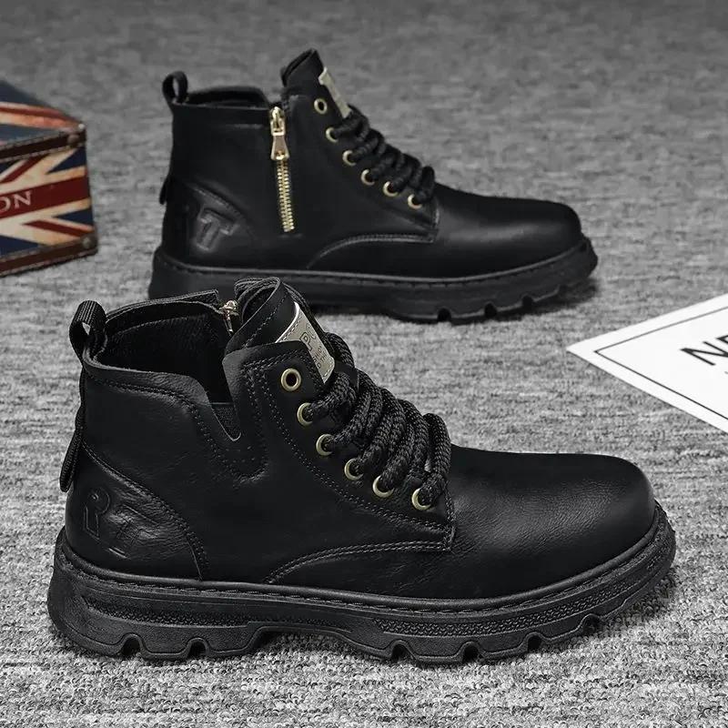 Fashion Ankle Short Barrel Male Shoes Brown Booties Black Men's Boots Y2k Offer In Promotion Retro Cheap Trendy 2025 New Offers Non Slip