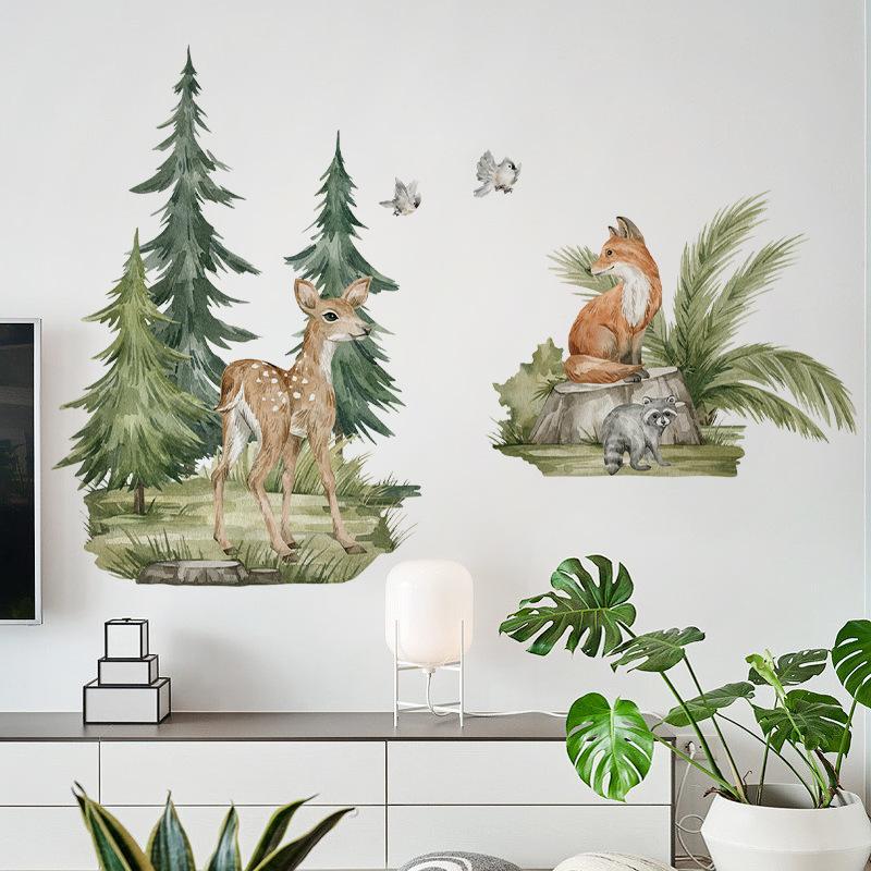 

Наклейки на стены с изображением животных джунглей, детская комната, спальня, стикер на стену с героями мультфильмов, тигр, жираф, слон, лев, палевый, лиса, наклейки, домашний декор as pic