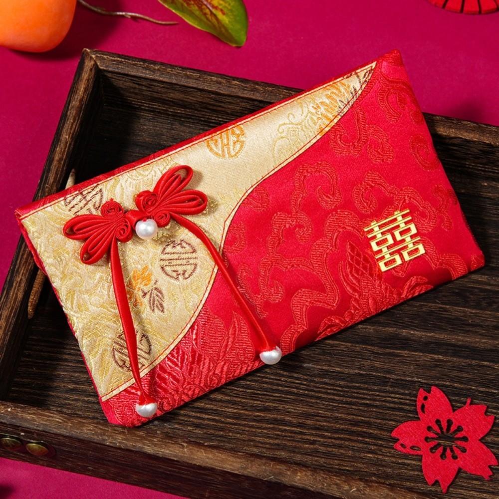 Embroidery Wedding Hongbao Blessing Words Red Pockets Brocade Red Envelop Spring Festival