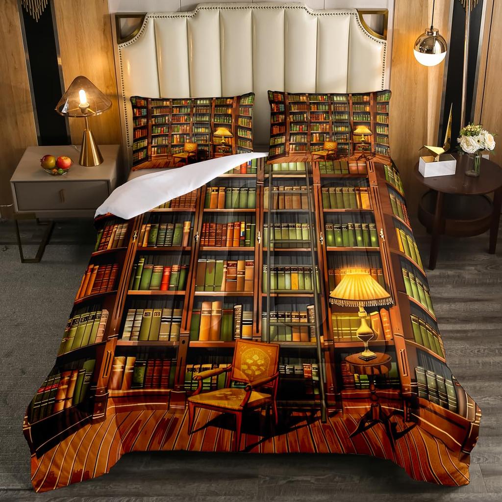 Library Duvet Cover Sets For Teens Queen King Twin Size Lightweight Down Room Decor 2 Pillowcases And 1 Duvet Cover No Comforter