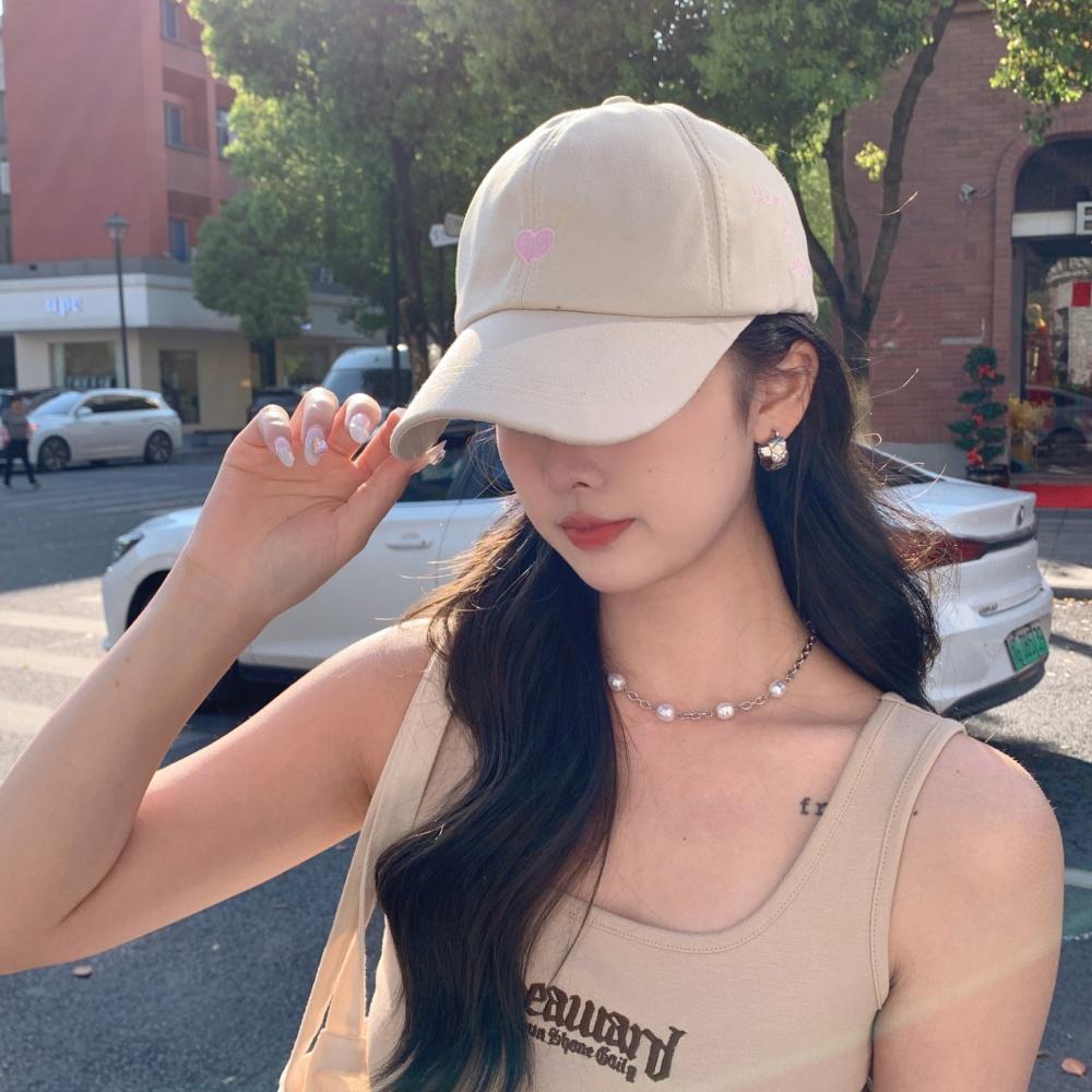 Sun Hat For Women Embroidered Baseball Cap Love Heart Design Cap Fashionable Hollow Top Baseball Cap For Weekend Outings