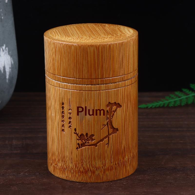 Carved Bamboo Tea Storage Box Lid Seal Tea Canister Food Spice Nut Box Organizer Kitchen Storage Jars Accessories