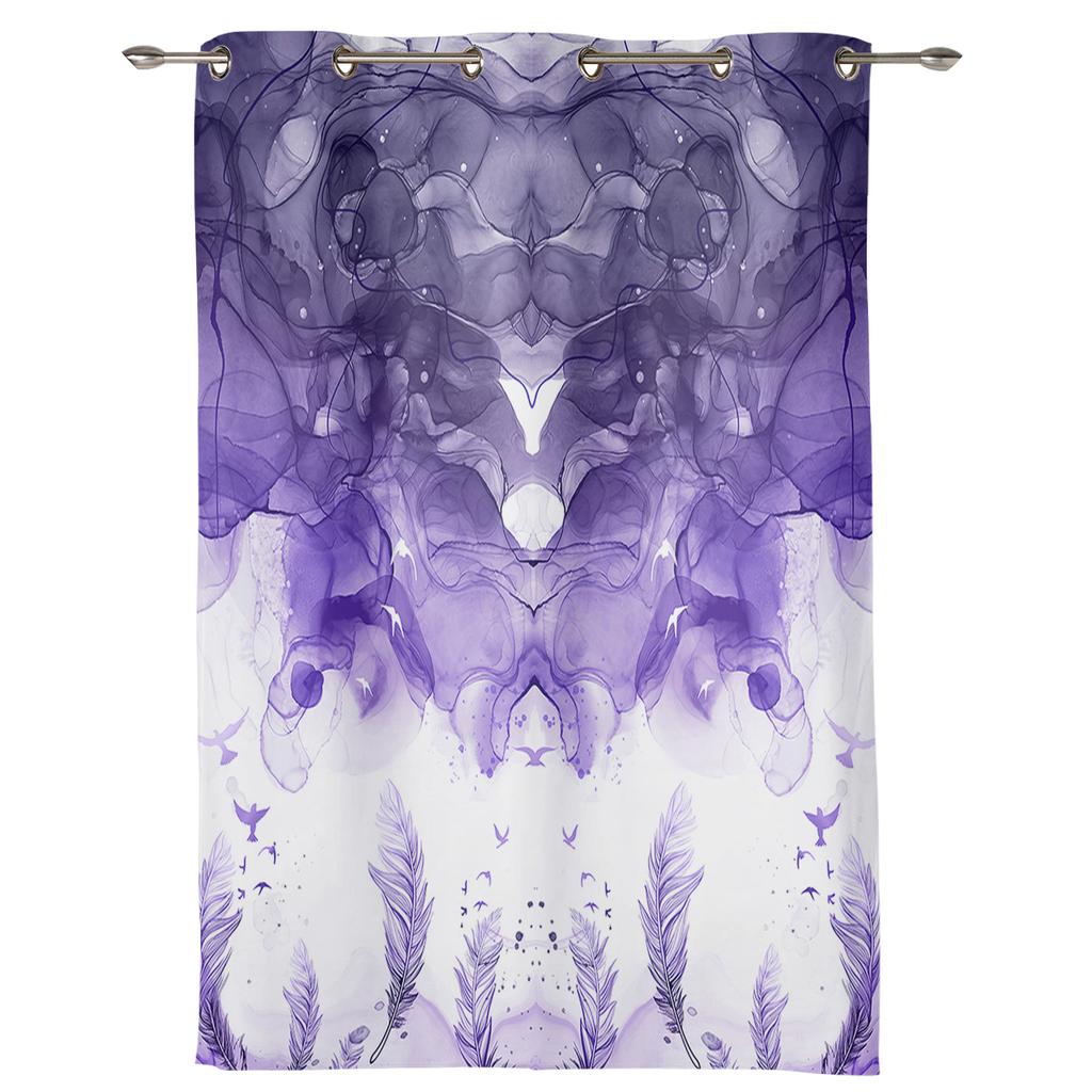 Purple Feather Watercolor Curtains Bedroom Living Room Drapes Kitchen Children Window Curtain Home Decor Modern Made Of Polyester Washable Area Ready