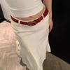 Adjustable Women's Crocodile-patterned Belt Red Black Simple Pin Buckle Metal Buckle Vintage Belt Imitation Leather Waist Belt