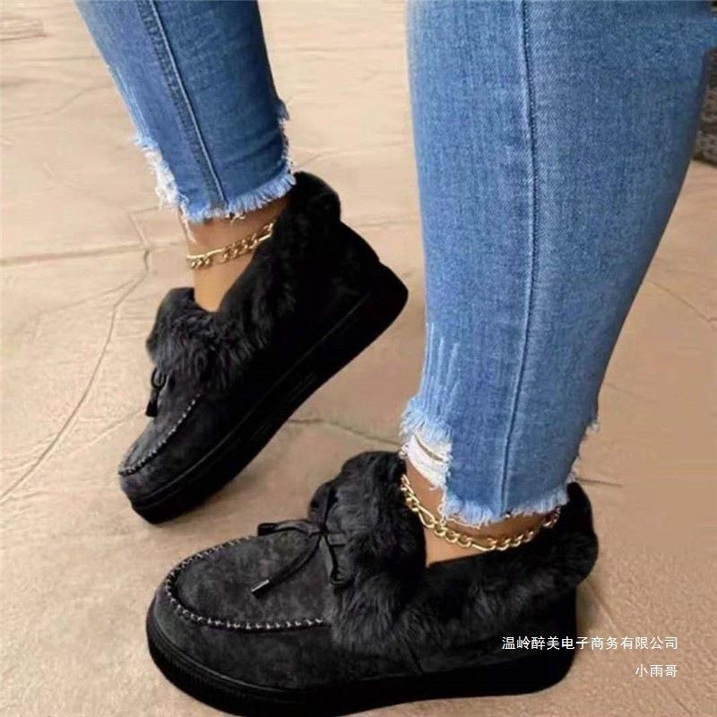 Damen Winter Schneestiefel mit runder Spitze, dicksohlige, gefütterte, verdickte, warme Baumwollschuhe, Damen Nähschuhe, Schneestiefel, Doudou Schuhe