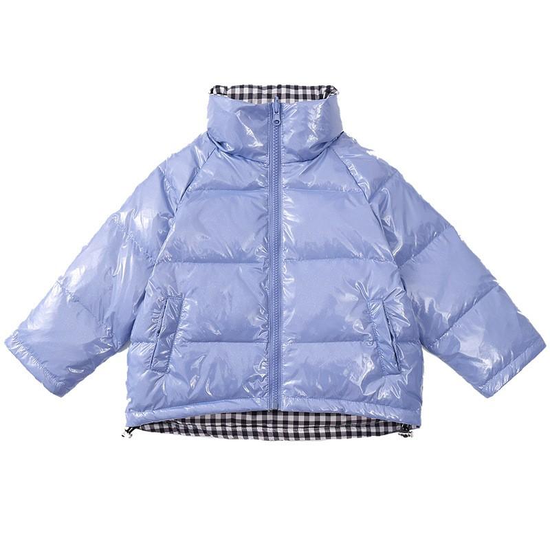 Kids Reversible Stand Collar Short Down Jacket Boys Girls Winter Warm Coat Solid Color Sizes 100-150cm