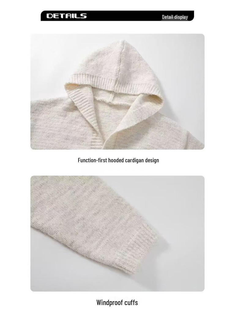 2025 Men's & Women's Dark Gray Hooded Knit Cardigan - American Style Casual Sweater for Autumn & Winter.