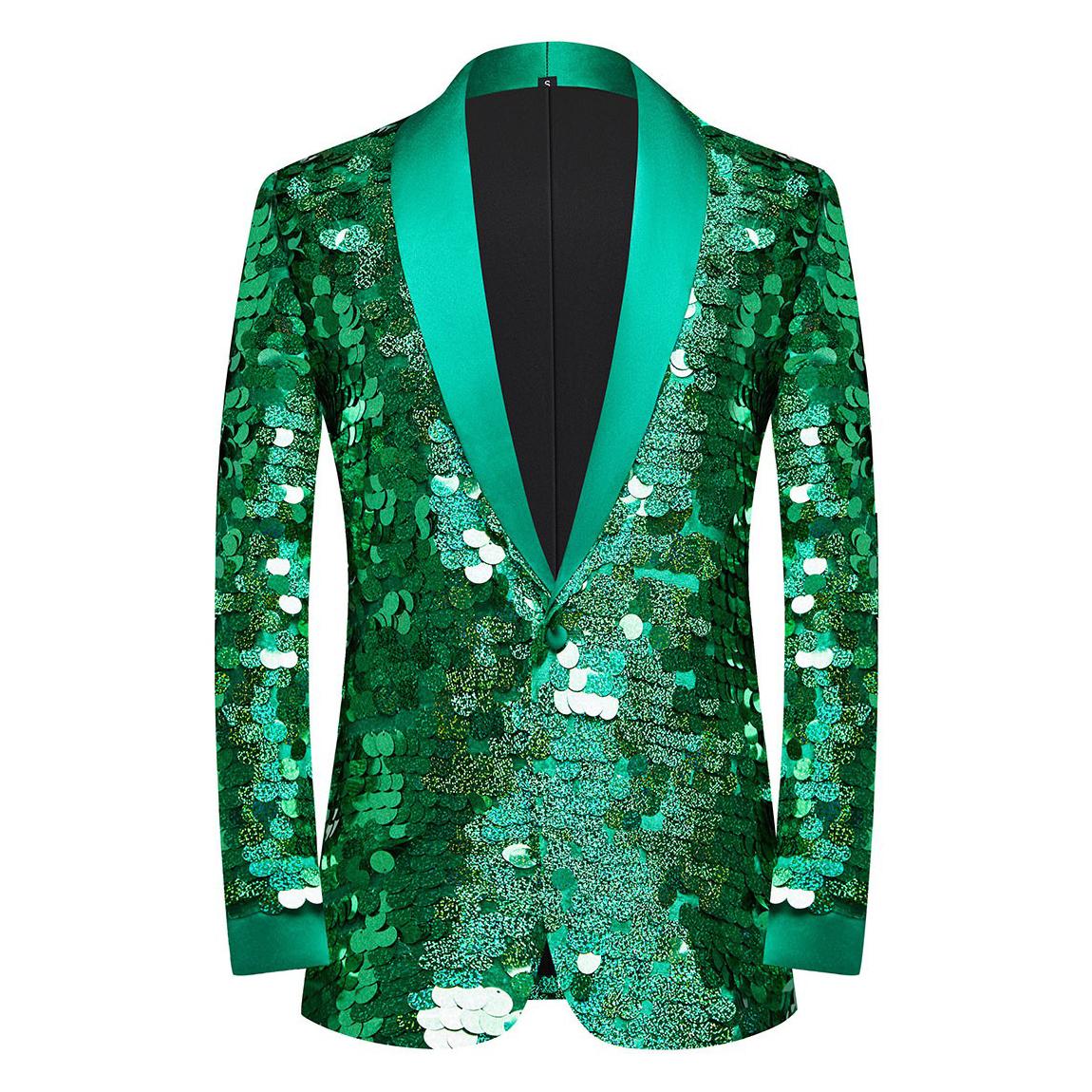 

Мужской высококлассный зеленый пиджак с круглыми пайетками L зелёный