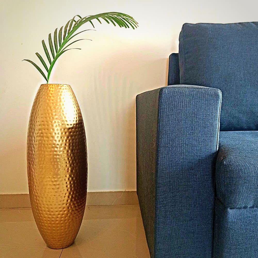 Stor Stor Tall Storlek Trumpetformad Blomvas (24 tum) | Guldmetall Golvblommavas För Heminredning Vardagsrum