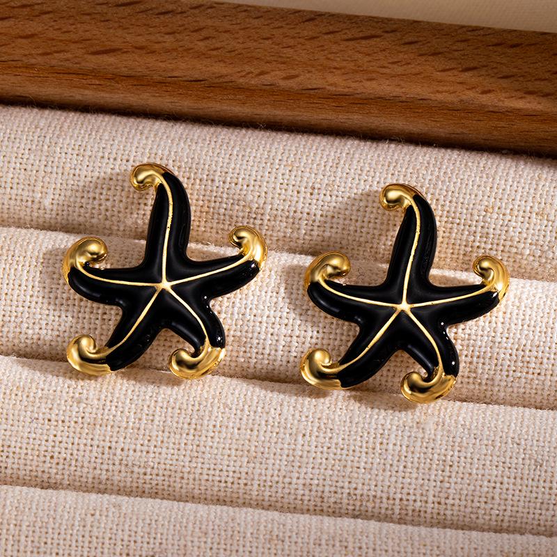 Exaggerated Starfish Drip Oil Earrings: European & American Style Stainless Steel Studs for Women