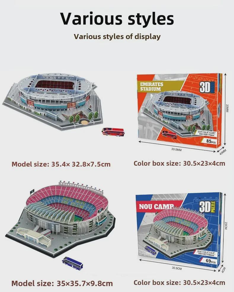 Real Madrid 3D Puzzle Model fotbalového hřiště: Hračka pro montáž bez lepidla a trofej Ligy mistrů - Perfektní narozeninový dárek pro muže