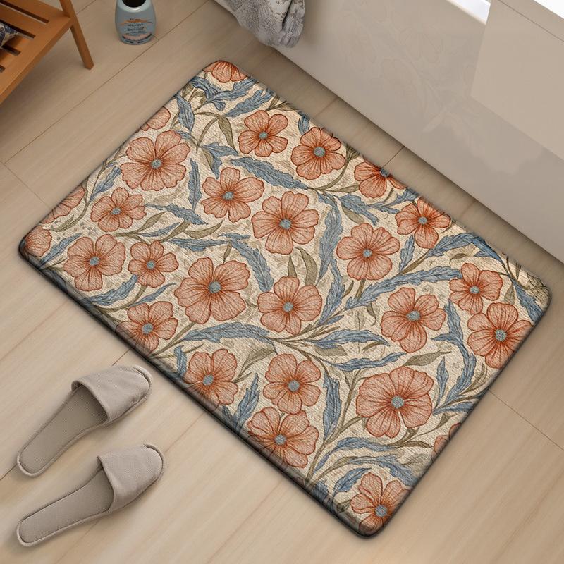 Luxury Floral Bath Mat - Extra Thick & Quick Dry Sponge - Super Absorbent, Skin-Friendly, Non-Slip Bathroom Rug - Elegant Style
