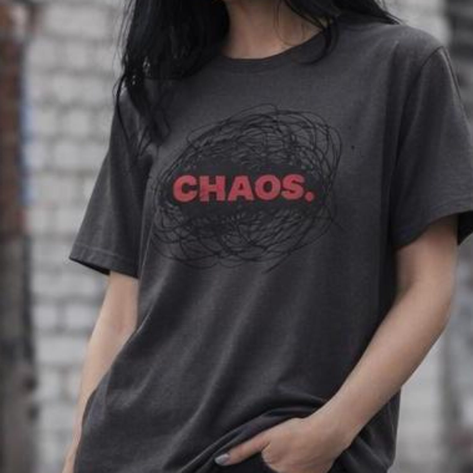 Chaos Graphic Tee, Y2K Grunge Punk Streetwear Shirt, Abstract Doodle Edgy Top 2XL