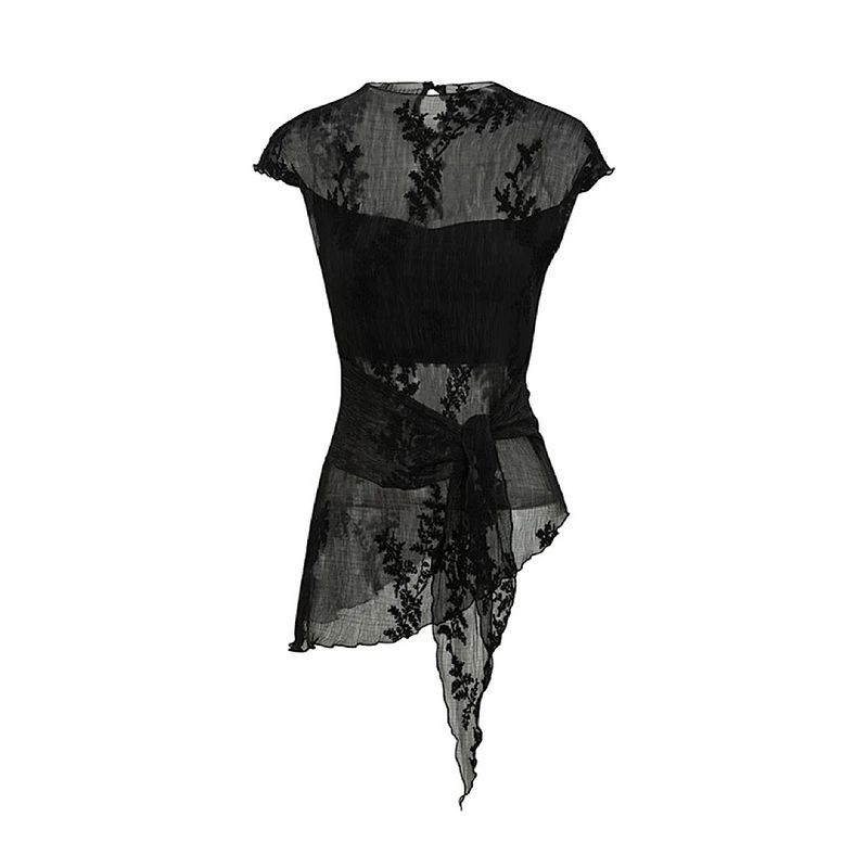 

Темпераментный костюм во французском стиле Асимметричная вышивка Черный жилет Женский Летний в горошек Разрез Длинная юбка Юбка Комплект из двух предметов Black Pendulum Tops L