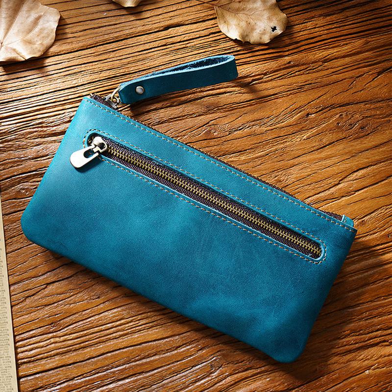 Fromthenon Retro Crazy Horse Leather Zipper Pen Bag Portable Large Capacity Pen Case Pencil Bag Teacher Bag Vintage Stationery