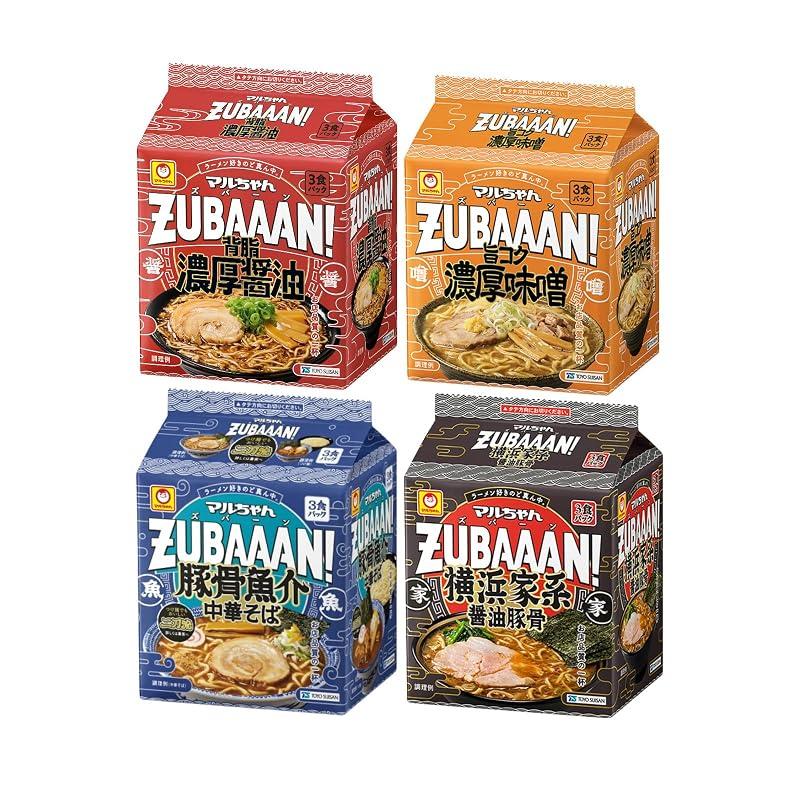 [Maruchan ZUBAAAAN! 3-pack, 4-flavor set (1 each of: rich pork back fat soy sauce, flavorful and rich miso, Yokohama Iekei soy sauce pork bone, and