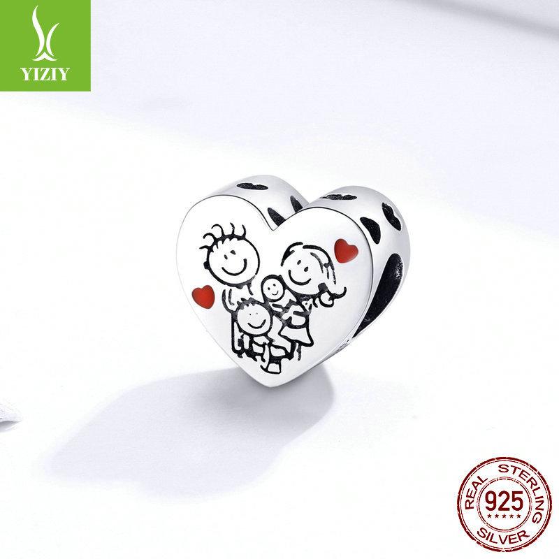 S925 Sterling Silver Warm Family Bracelet Beads, Thanksgiving Heart Oil Drip Beads Bsc237