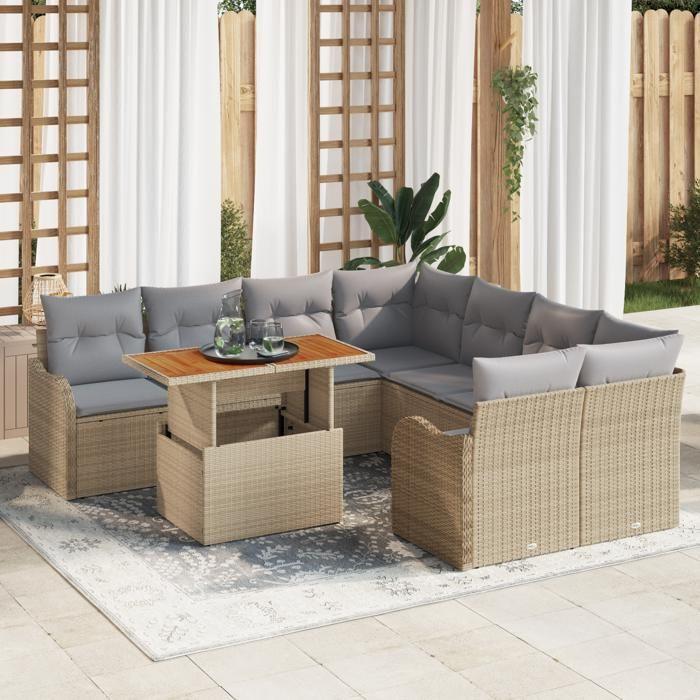 Ensemble de canapé de jardin vidaXL 9 pièces avec coussins Rattan poly beige, Canapé de jardin vidaXL 2 places avec 3358177