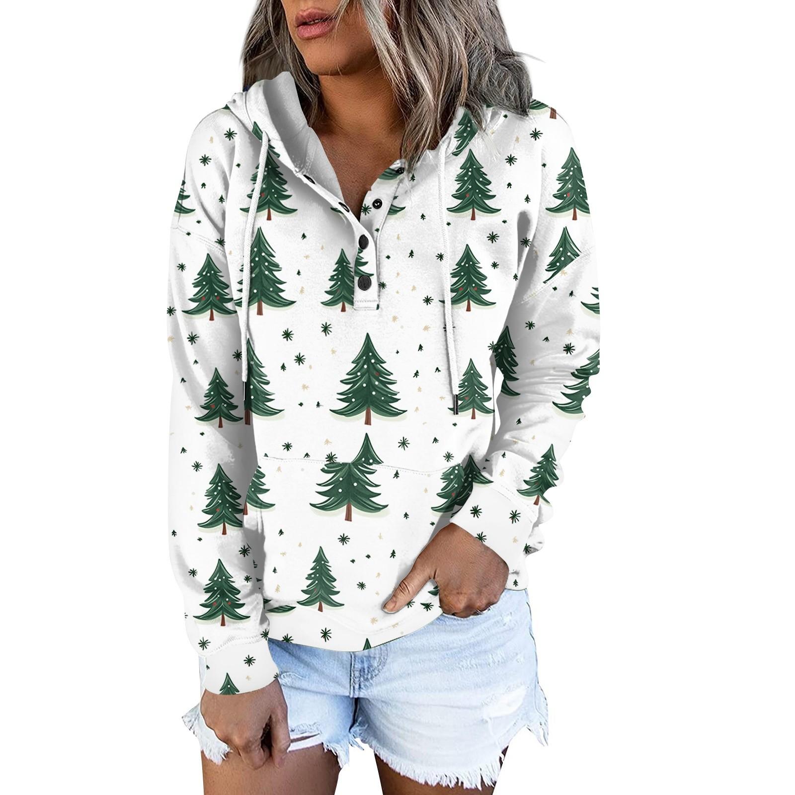 

Женские повседневные модные принты с длинным рукавом на пуговицах пуловеры с капюшоном толстовки M зелёный