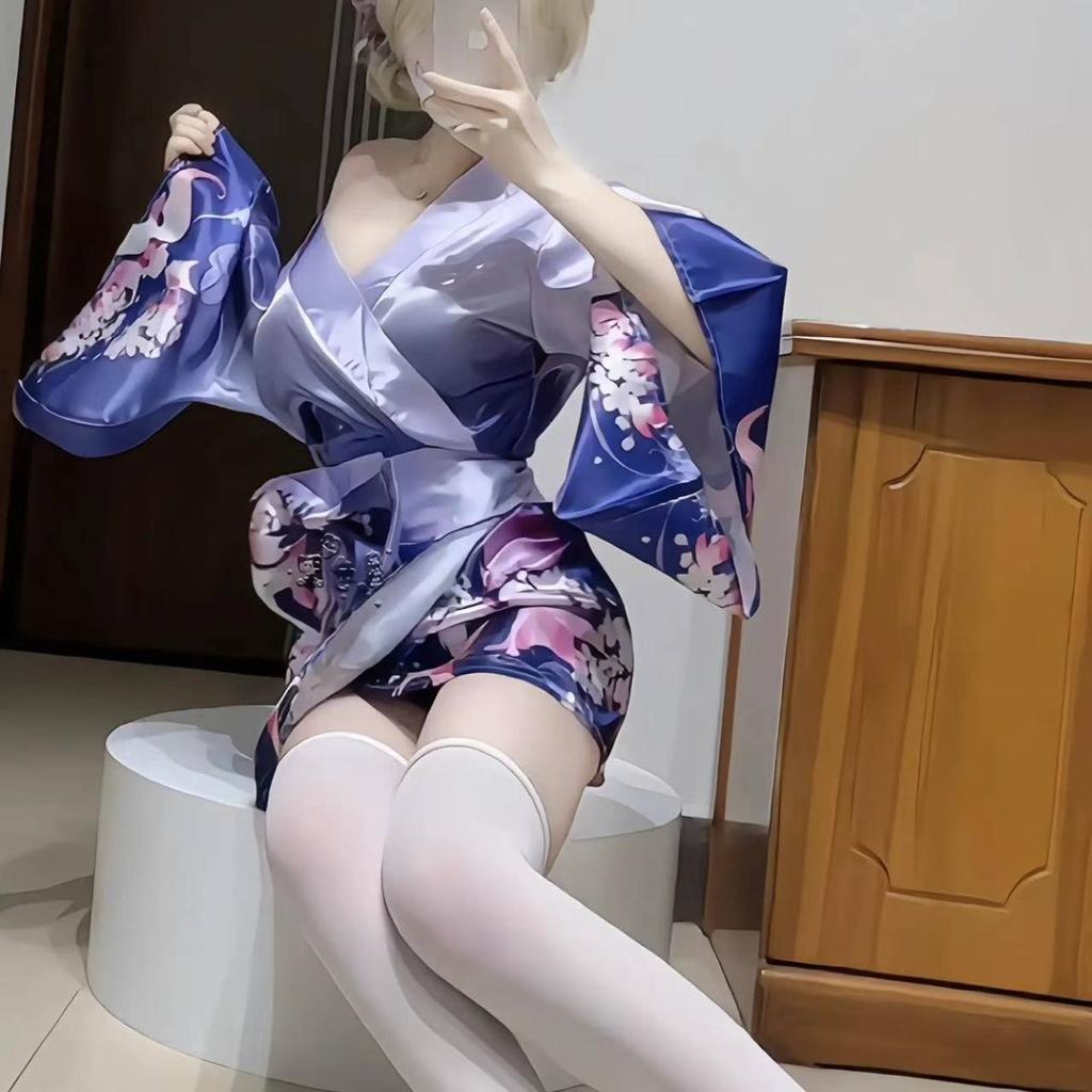 Pure desire temptation women's erotic underwear sexy deep V flower fox dream two-dimensional open placket kimono uniform suit