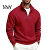 Outdoor Fitness Clothing Mens Quarter Zip Sweatshirt, Stand Collar Athletic Fleece Pullover, Ribbed Hem Cuffs, Lightweight Fall Sweatshirt Long Sleeve