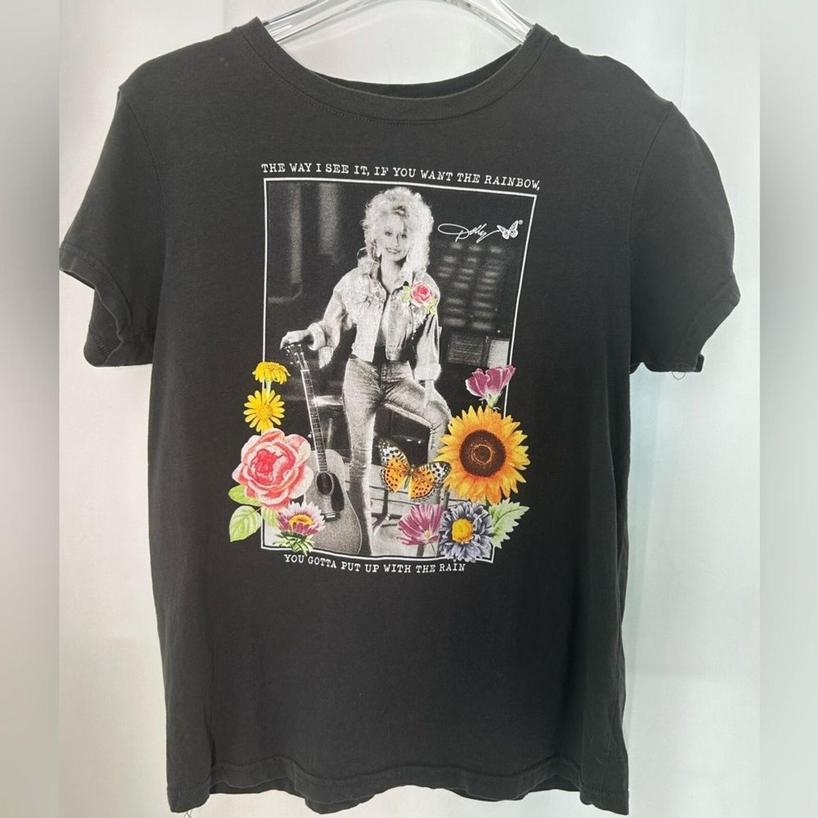 DOLLY PARTON Rainbow Retro Style Black Short Sleeve Unisex T-shirt Vtg WA0316 Unisex T-Shirt L