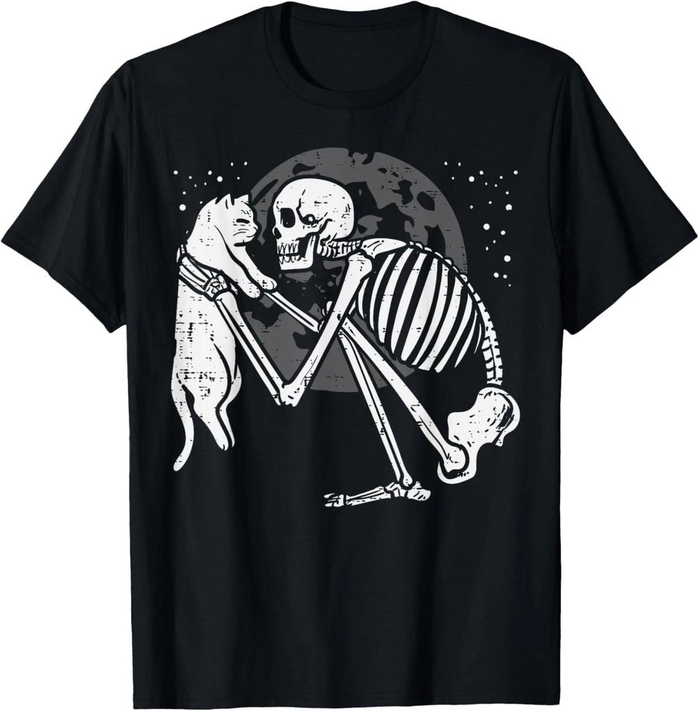 Skeleton Cat Skull Kitty Cute Goth Halloween Men Women Kids T- Shirt