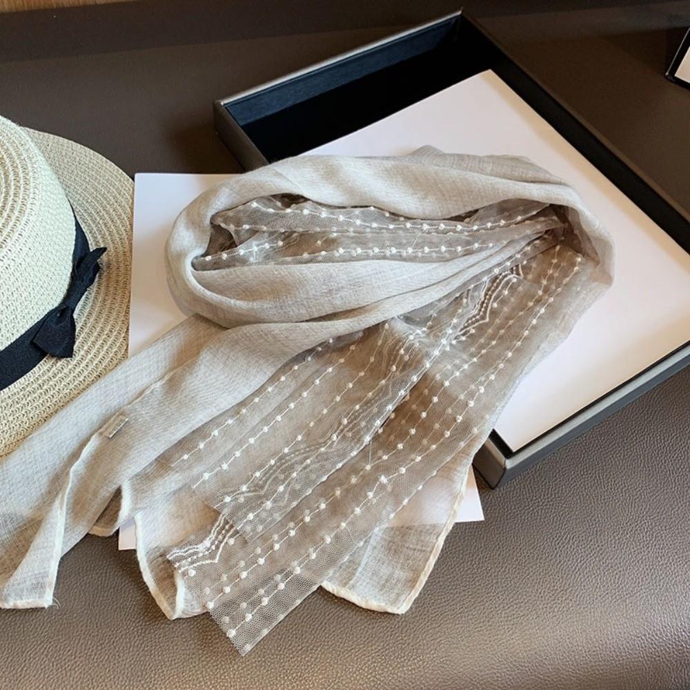 Solid Color Cotton Linen Scarf Retro Silk Scarf Literary Flaxen Lace Scarf  for Women