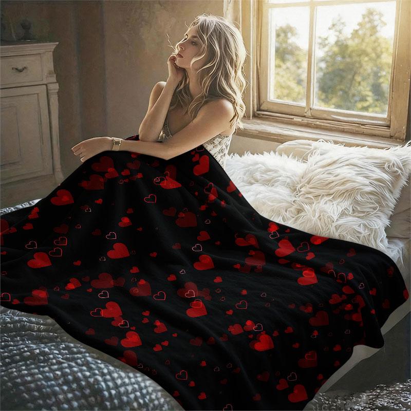 Red Floating Hearts Flannel Blanket Warm Soft Halloween Christmas Decorative Couch Warm Cozy All-Season Gift