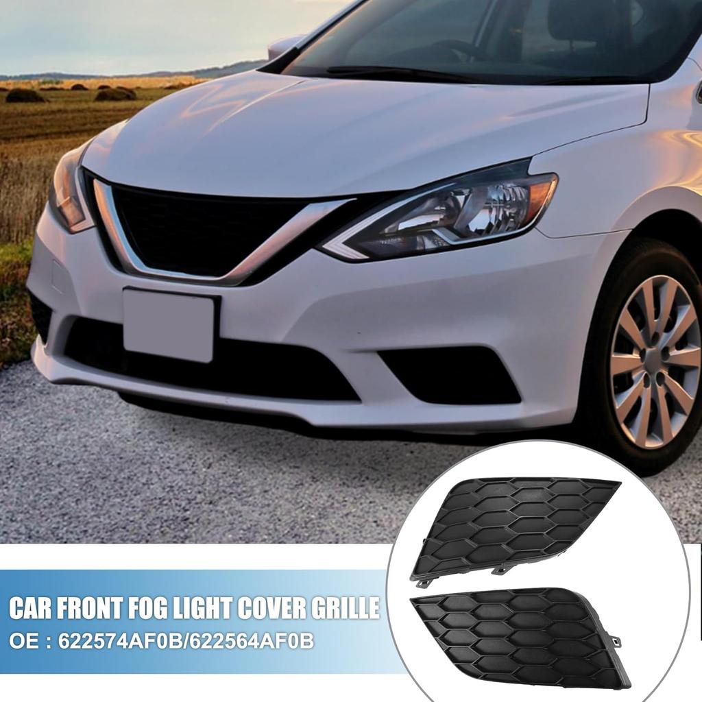 Car Front Fog Light Cover Grille No.622574AF0B/622564AF0B for Nissan Sentra 2016-2019 ABS Plastic Black (Set of 2)